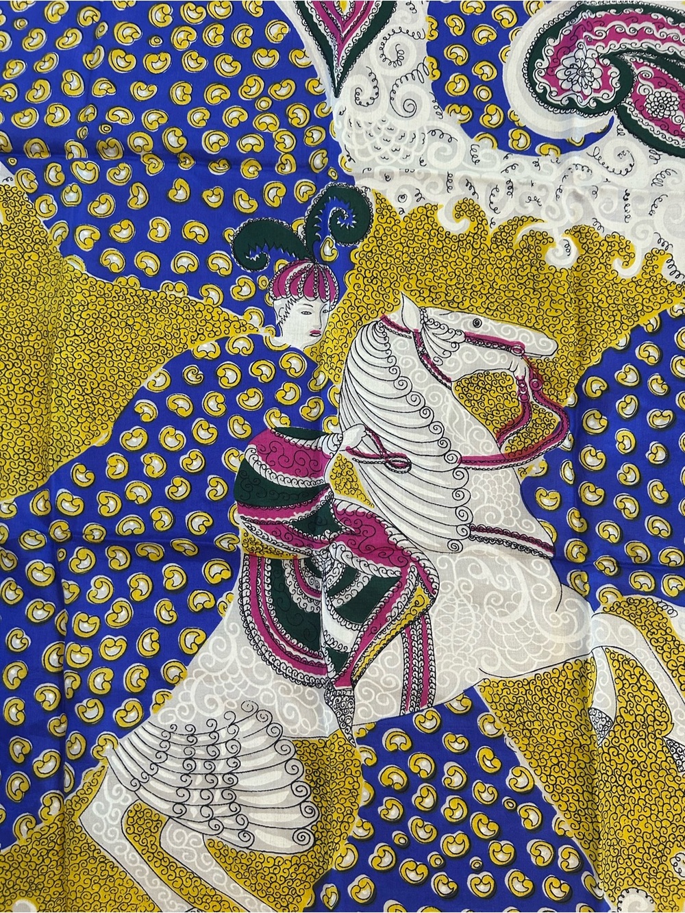 Equestrian Horse Rider Paisley Square Scarf Blue Gold Pink Designer Inspired